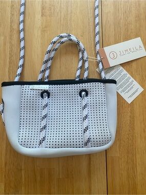 JIMEILA White and Black Neoprene Mini Crossbody Purse NWT w/ Imperfection!